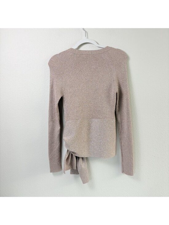 3.1 Phillip Lim Metallic Rib Knit Sweater Size S Cream Side Tie Waist Crew Neck - Picture 4 of 12